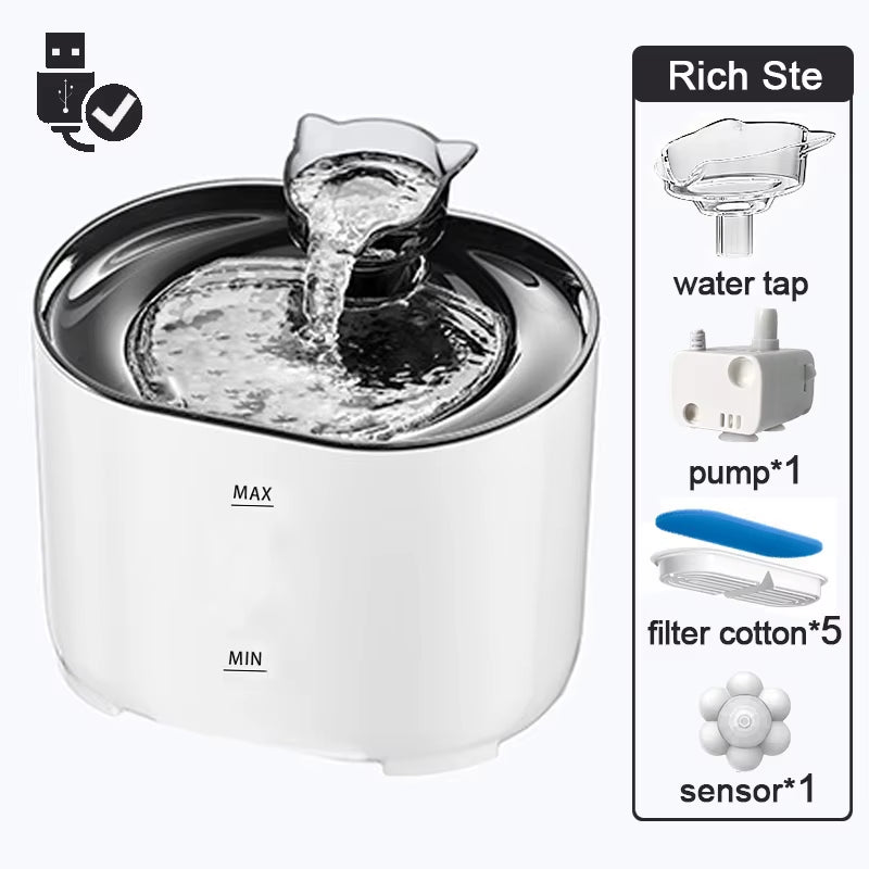 Petavista Automatic Cat Water Fountain with Filters Ultra Silent USB Electric Water Pump Cats Dog Pet Drinking Water Dispenser